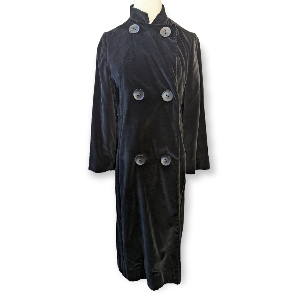 Vintage Mid-century 60's Black Velvet Long Swing‎ Dress Coat